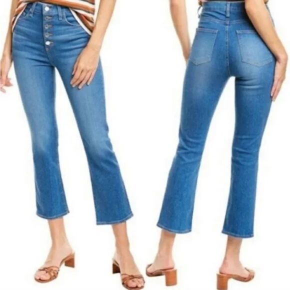 Veronica Beard Carly 11" Kick Flare Button Fly Crop Jean Size 27 - Picture 1 of 10